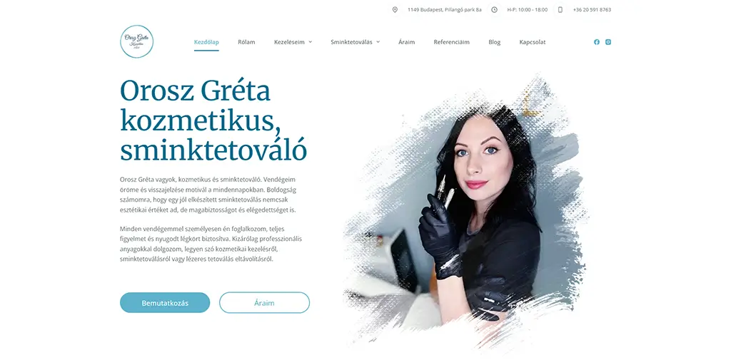 Egy zuglói sminktetováló szolgáltatás weboldalának nyitóoldala a SEO projekt indulásakor