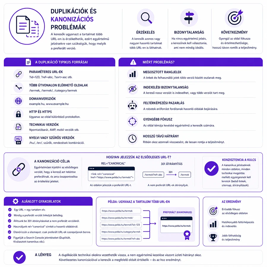 Duplikáció és kanonizációs probléma weboldalon SEO teljesítményromlással