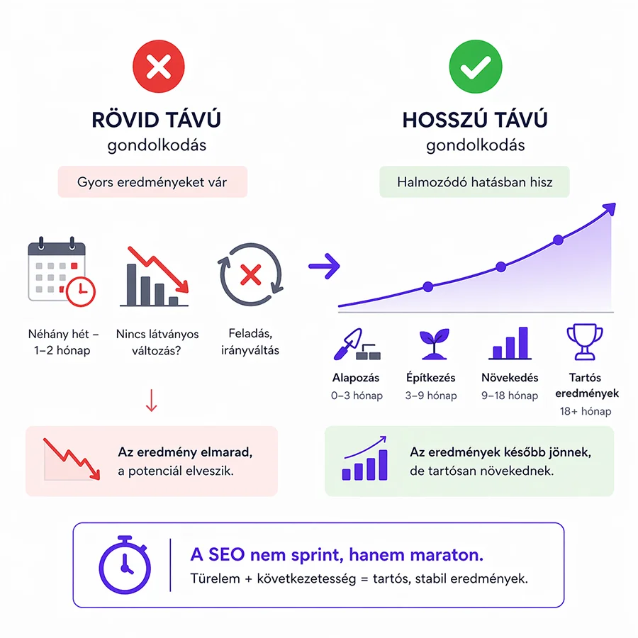 Rövid és hosszú távú SEO gondolkodás összehasonlítása tartós keresőoptimalizálási eredményekhez